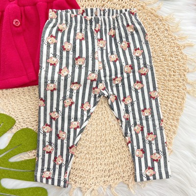 Conj. Casaco em Fleece com Capuz e Legging Listrada Ursinhas - Vermelho